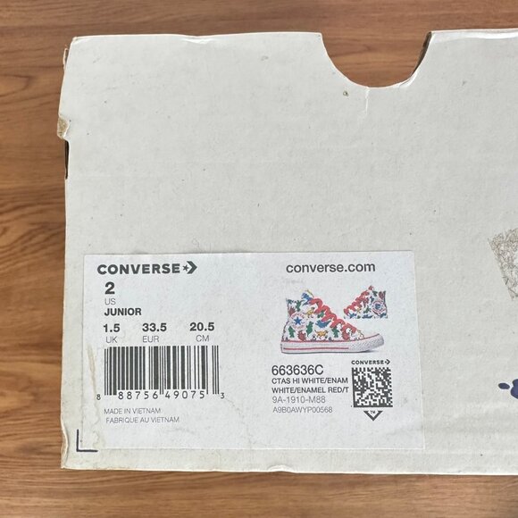 ❤️❤️CONVERSE ALL STAR CTAS HI Dinosaur Sz 2 Kids Shoes Canvas White Red 663636C - Picture 9 of 13